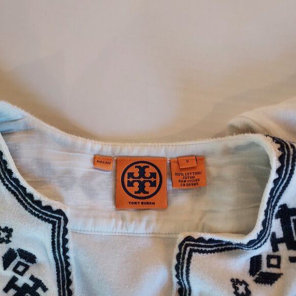 Tory Burch Embroidered Moroccan Cotton Terry Cloth Blue Tunic Top Size Small - Picture 9 of 9